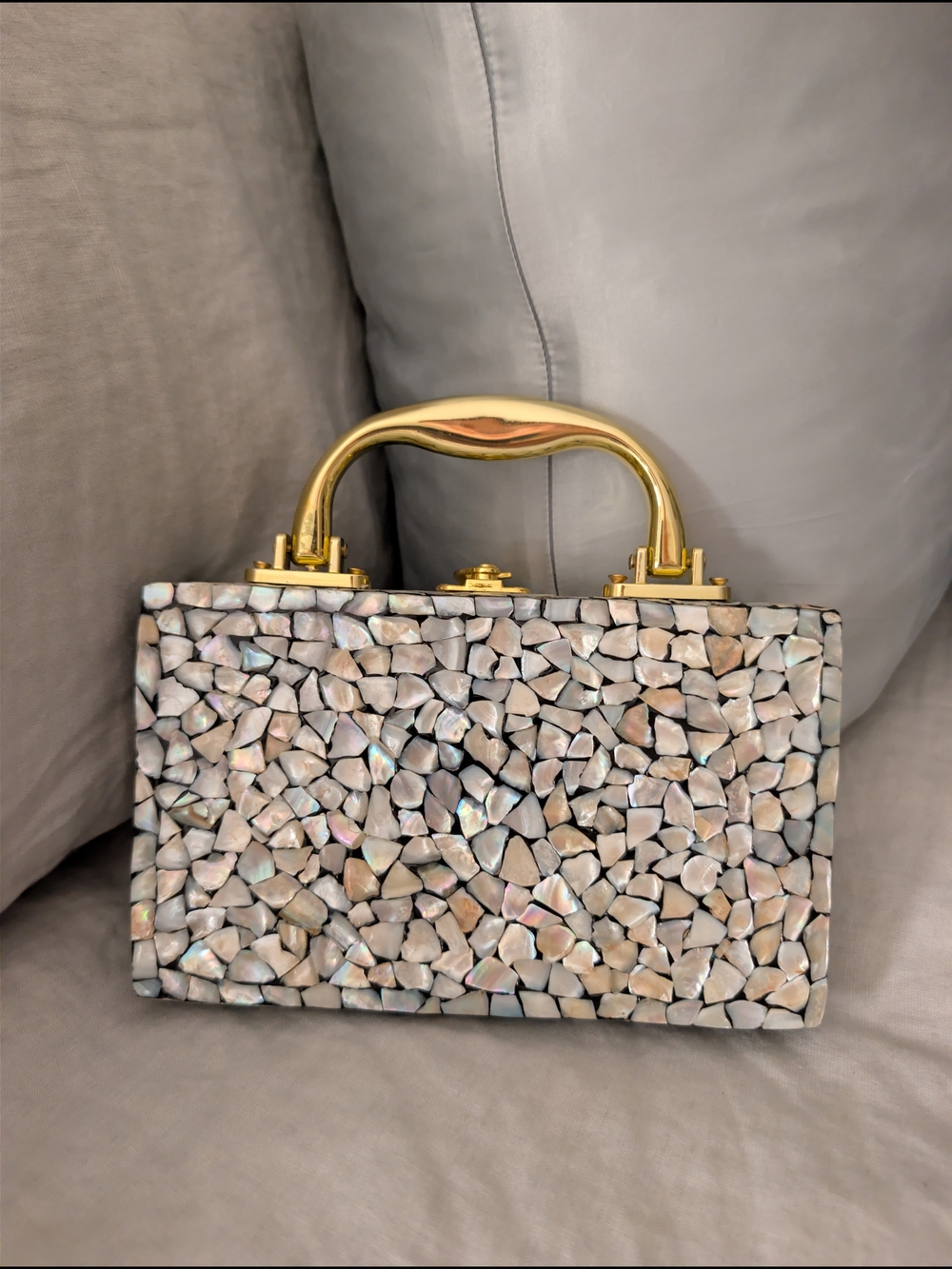 RAMLA Handmade Mother of Pearl Mosaic Hard Shell Box Clutch Evening Bag NEW